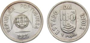India Portuguese colony 1 Rupee 1935 Lisboa ... 