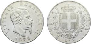 Italy Kingdom Victor Emmanuel II 5 Lire 1876 ... 