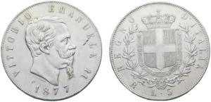 Italy Kingdom Victor Emmanuel II 5 Lire 1877 ... 