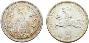 Lithuania Republic 5 Litai 1925 Royal mint ... 