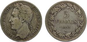 Belgium Kingdom Leopold I 5 Francs 1833 ... 
