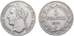 Belgium Kingdom Leopold I 5 Francs 1848 ... 