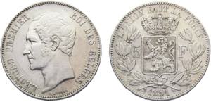 Belgium Kingdom Leopold I 5 Francs 1851 ... 