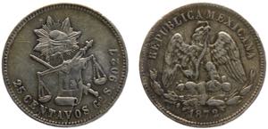 Mexico Federal republic 25 Centavos 1872 Go ... 