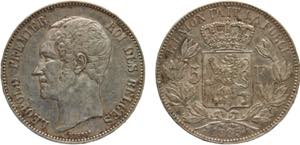 Belgium Kingdom Leopold I 5 Francs 1865 ... 