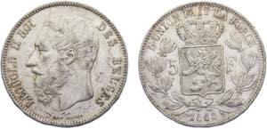 Belgium Kingdom Leopold II 5 Francs 1868 ... 
