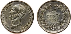 Netherlands Kingdom Willem II 25 Cents 1848 ... 