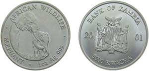 Zambia Republic 2001 5000 Kwacha (Elephant; ... 