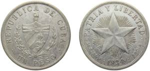 Cuba First Republic 1934 1 Peso Silver ... 