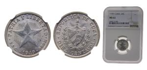 Cuba First Republic 1949 10 Centavos Silver ... 
