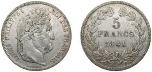 France Kingdom 1841W 5 Francs - ... 