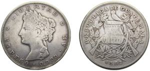 Guatemala Republic 1882A.E. 1 Peso Silver ... 
