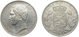 Belgium Kingdom 1865 5 Francs - Léopold I ... 