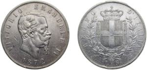 Italy Kingdom 1872M BN 5 Lire - Victor ... 