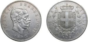 Italy Kingdom 1873M BN 5 Lire - Victor ... 