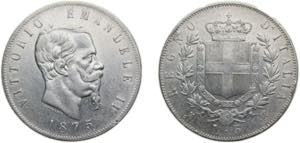 Italy Kingdom 1875M BN 5 Lire - Victor ... 