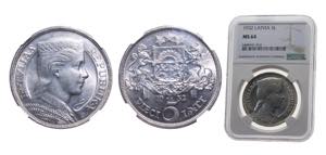 Latvia Republic 1932 5 Lati Silver (.835) ... 