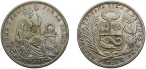 Peru Republic 1924 1 Sol Silver (.500) ... 