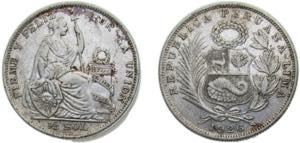 Peru Republic 1926LIMA GM ½ Sol Silver ... 