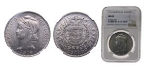 Portugal First Republic 1916 1 Escudo Silver ... 