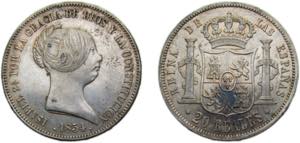 Spain Kingdom 1854 20 Reales - Isabel II ... 