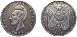 Ecuador Republic 1890 LIMA TF 1 Sucre Silver ... 