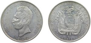 Ecuador Republic 1944 Mo 2 Sucres Silver ... 