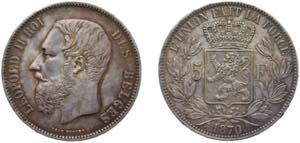 Belgium Kingdom 1870 5 Francs - Léopold II ... 