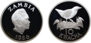 Zambia Republic 1986 10 Kwacha (WWF) Silver ... 