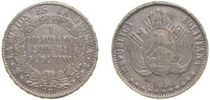 Bolivia Republic 1867 PTS FE 1 Boliviano ... 