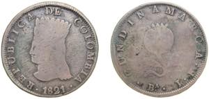 Colombia Gran Colombia 1821 Ba JF 8 Reales ... 