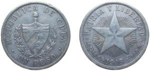 Cuba First Republic 1916 1 Peso Silver ... 
