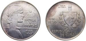 Cuba First Republic 1939 1 Peso (ABC Peso) ... 