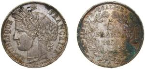 France Second Republic 1850 A 5 Francs ... 