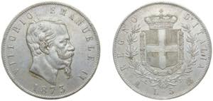 Italy Kingdom 1873 M BN 5 Lire - Victor ... 