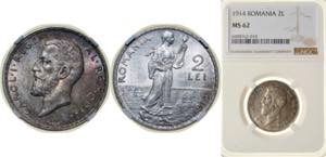 Romania Kingdom 1914 2 Lei - Carol I Silver ... 