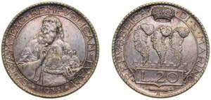 San Marino Republic 1933 R 20 Lire Silver ... 
