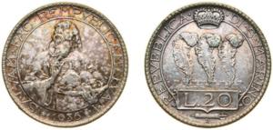 San Marino Republic 1936 R 20 Lire Silver ... 