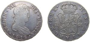 Spain Kingdom 1818 M GJ 8 Reales - Fernando ... 