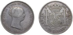 Spain Kingdom 1851 20 Reales - Isabel II ... 