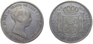 Spain Kingdom 1852 20 Reales - Isabel II ... 