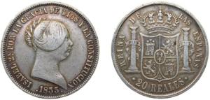 Spain Kingdom 1855 20 Reales - Isabel II ... 