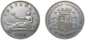 Spain Kingdom 1870 *18-70 SNM 5 Pesetas - ... 