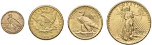 Lot USA. 4 Stück: 20$ Gold 1924, 10$ Gold ... 