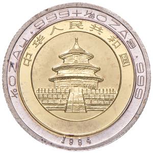 10 Yuan, 1992 China. Panda Bi-Metall 3,11 ... 