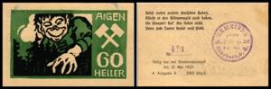 40,60,80 Heller, 1920/21 Österreich. Aigen ... 
