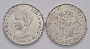 Lot Münzen Ausland, Spanien. 2 Stück 5 ... 