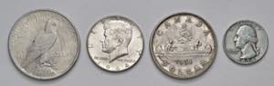 Lot Münzen Ausland, USA. 4 Stück, von 1/4 ... 