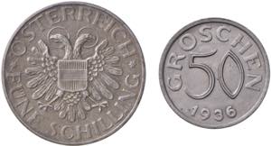 1. Republik 1918 - 1933 - 1938 50 Groschen + ... 