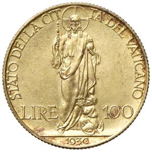 Pius XI. 1922 - 1939 Vatikan. 100 Lire, ... 